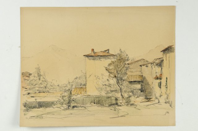 1957 - Paesaggio con case a Barga